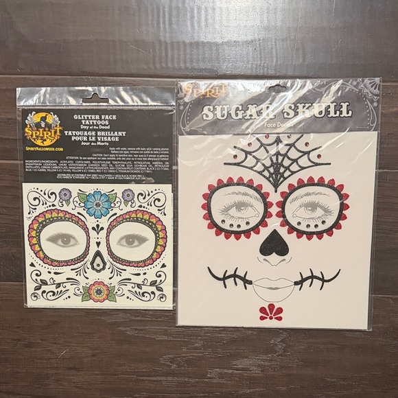 Spirit Sugar Skull Glitter Face Tattoos - Black, Red, Blue & Stickers - Picture 1 of 9